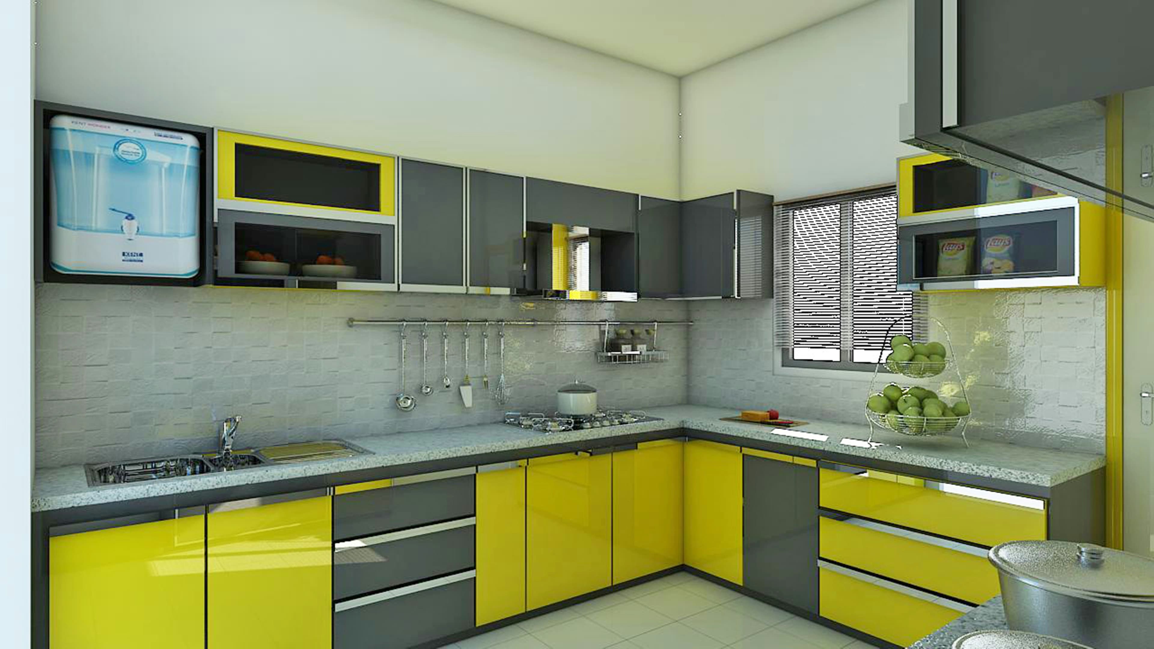 Yellow and Grey Modular Kitchen